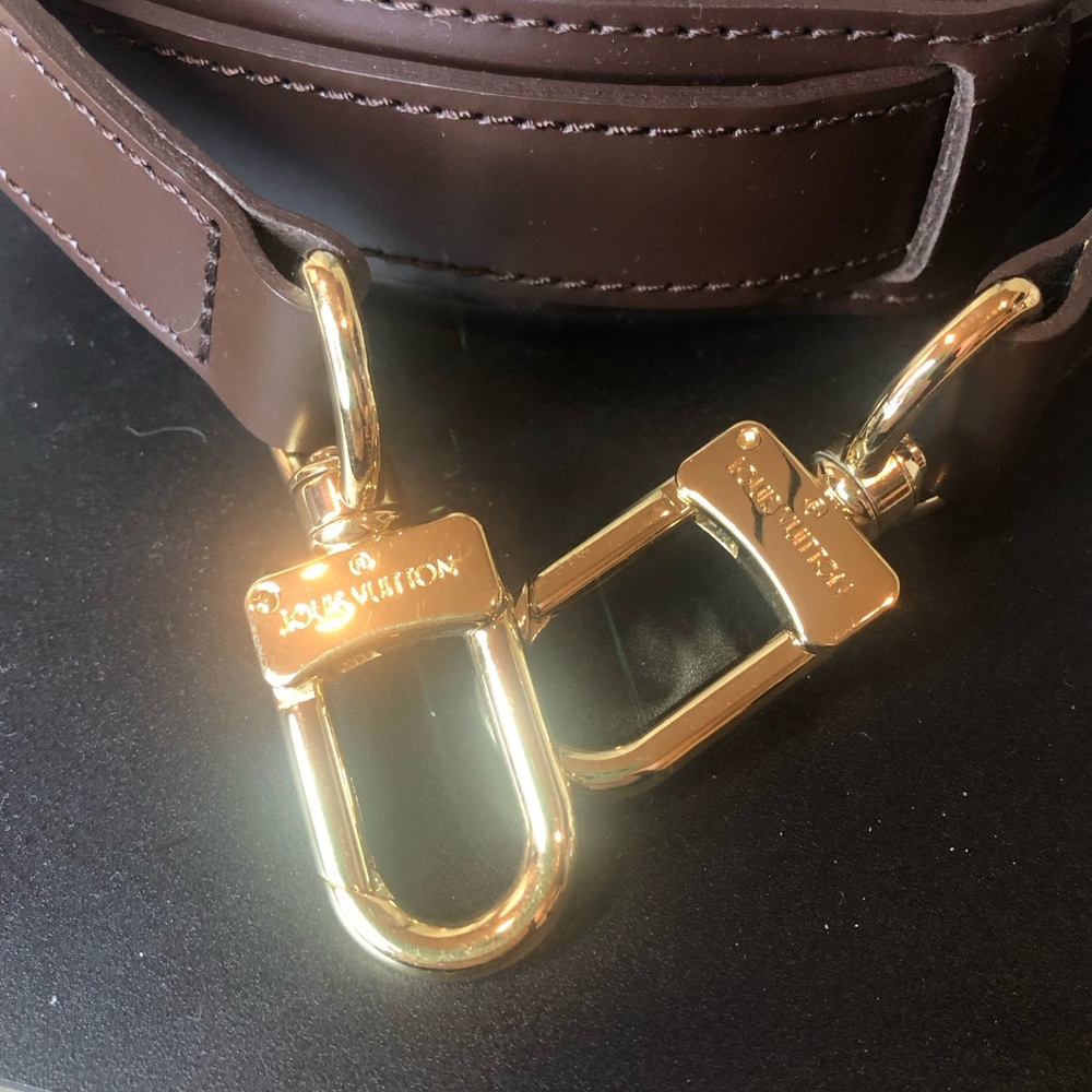 LOUIS VUITTON Dark Brown Ebene Leather Replacement Bag Strap Gold Hardware NWOT